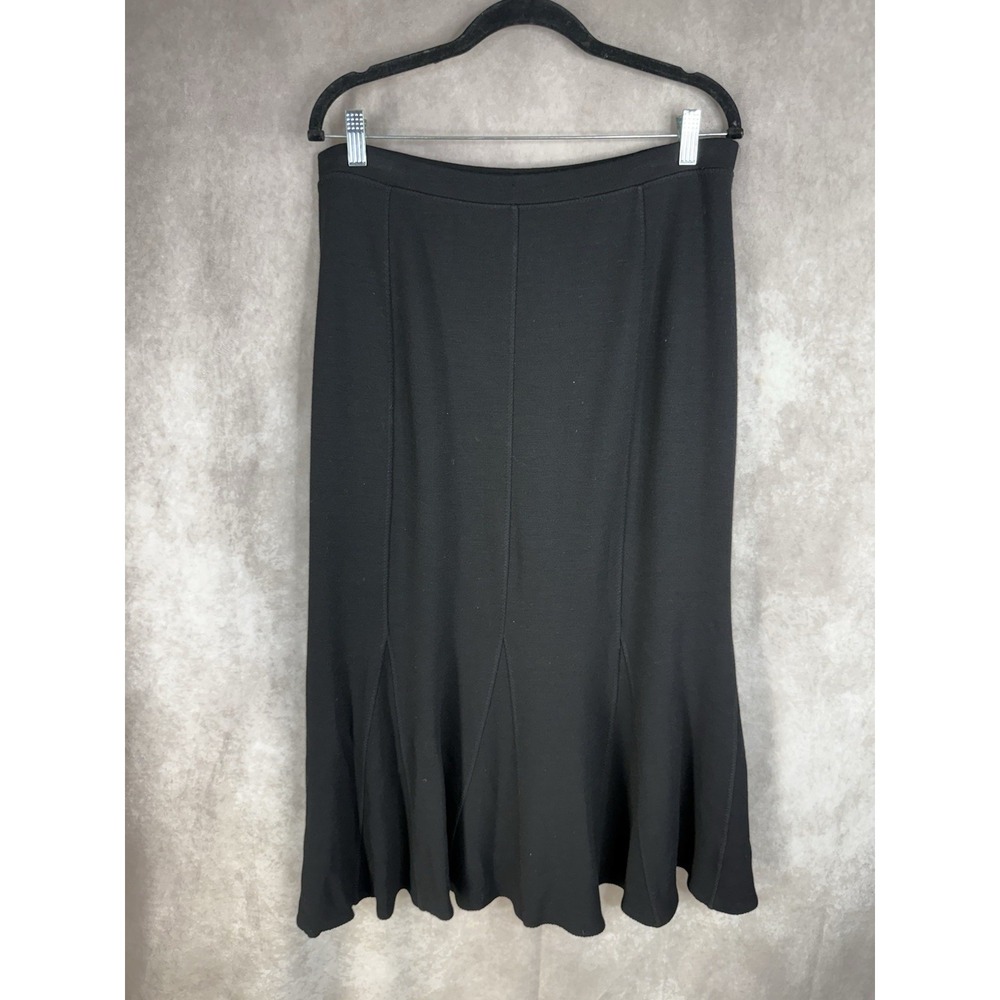Eileen Fisher Godet Ruffle Wool Blend Swing Maxi Skirt In Black Size L